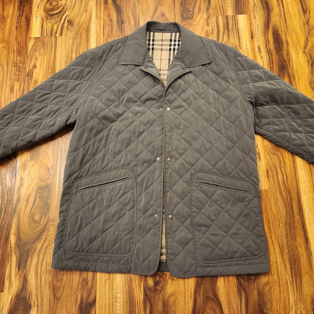 Burberry London Quilted Coat Jacket  Nova Check Men's Olive Green Size L Vintage
